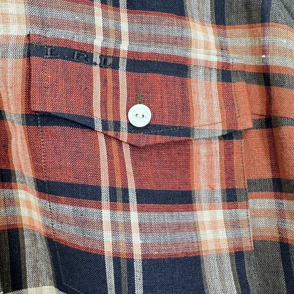 Lauren Ralph Lauren Brown Navy Plaid Sleeveless Linen Button Down Blouse Size M - Picture 3 of 4
